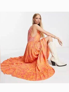 NEW Free People Tiers For You printed maxi dress  491an